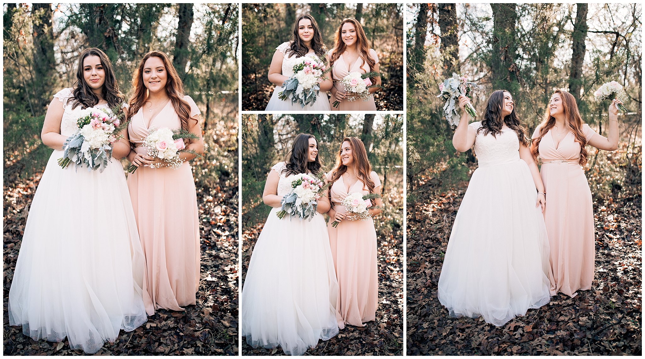 Bride with her bridesmaids who are wearing pink