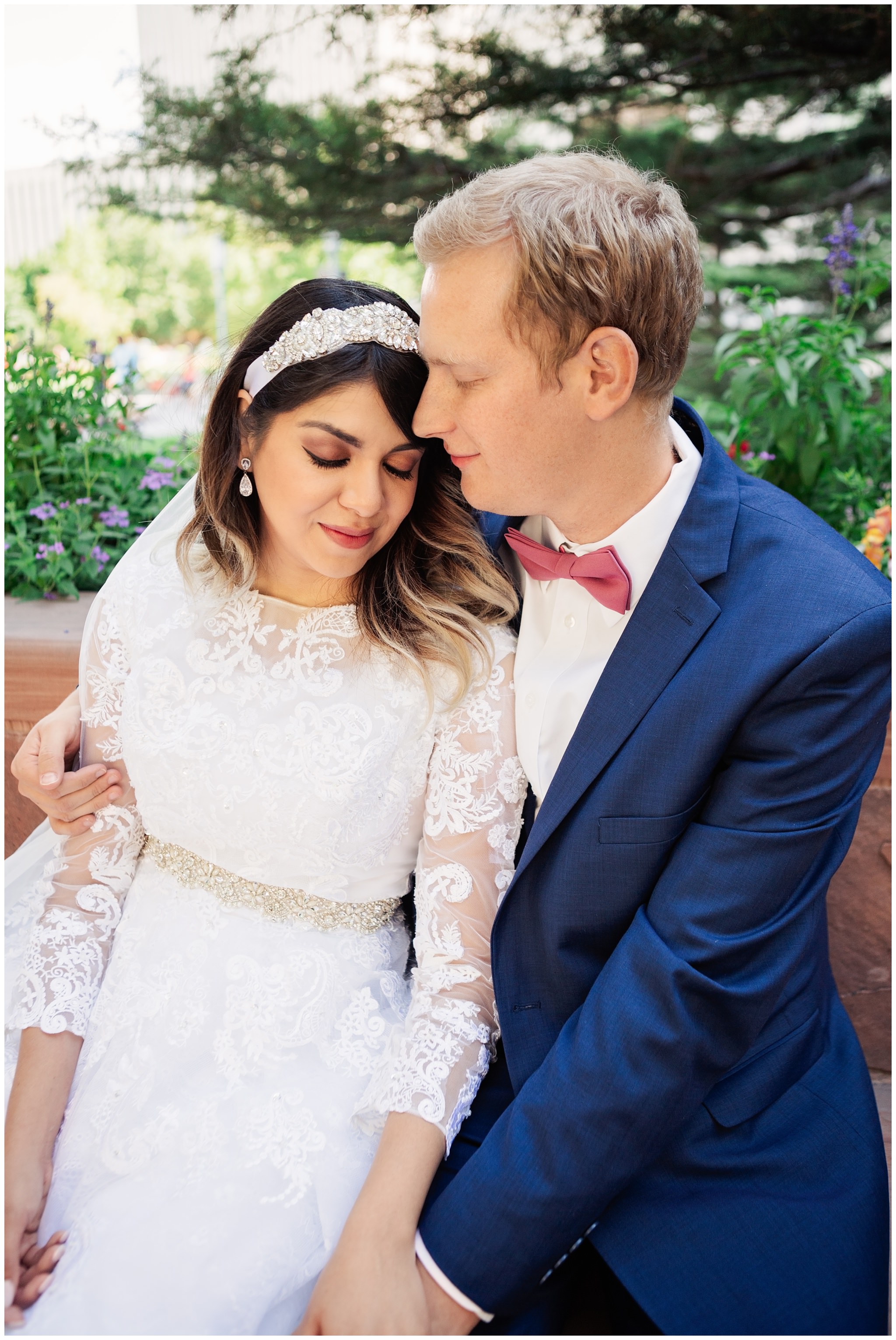 Bride and groom at the SLC Temple