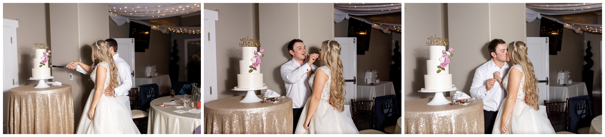 Bride and groom cutting the cake at Sleepy Ridge wedding venue