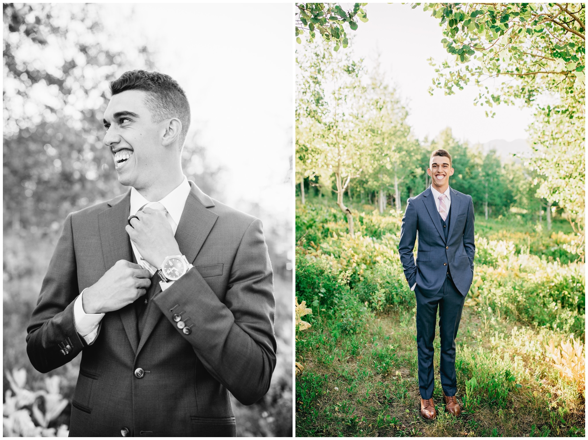 Groom portraits and pictures in the mountains near trees
