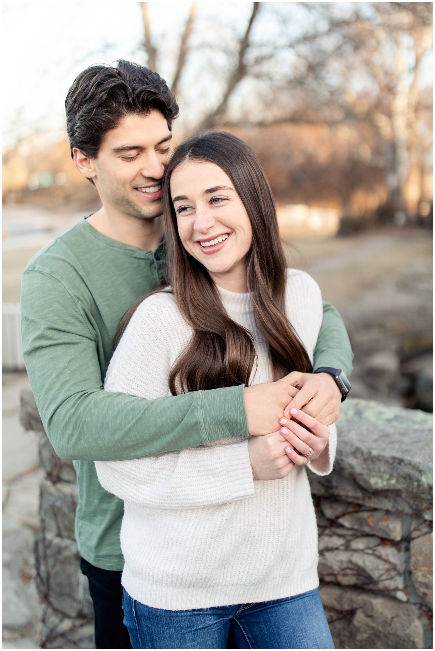 Wrapped arms pose for engagement session in Boise, Idaho.