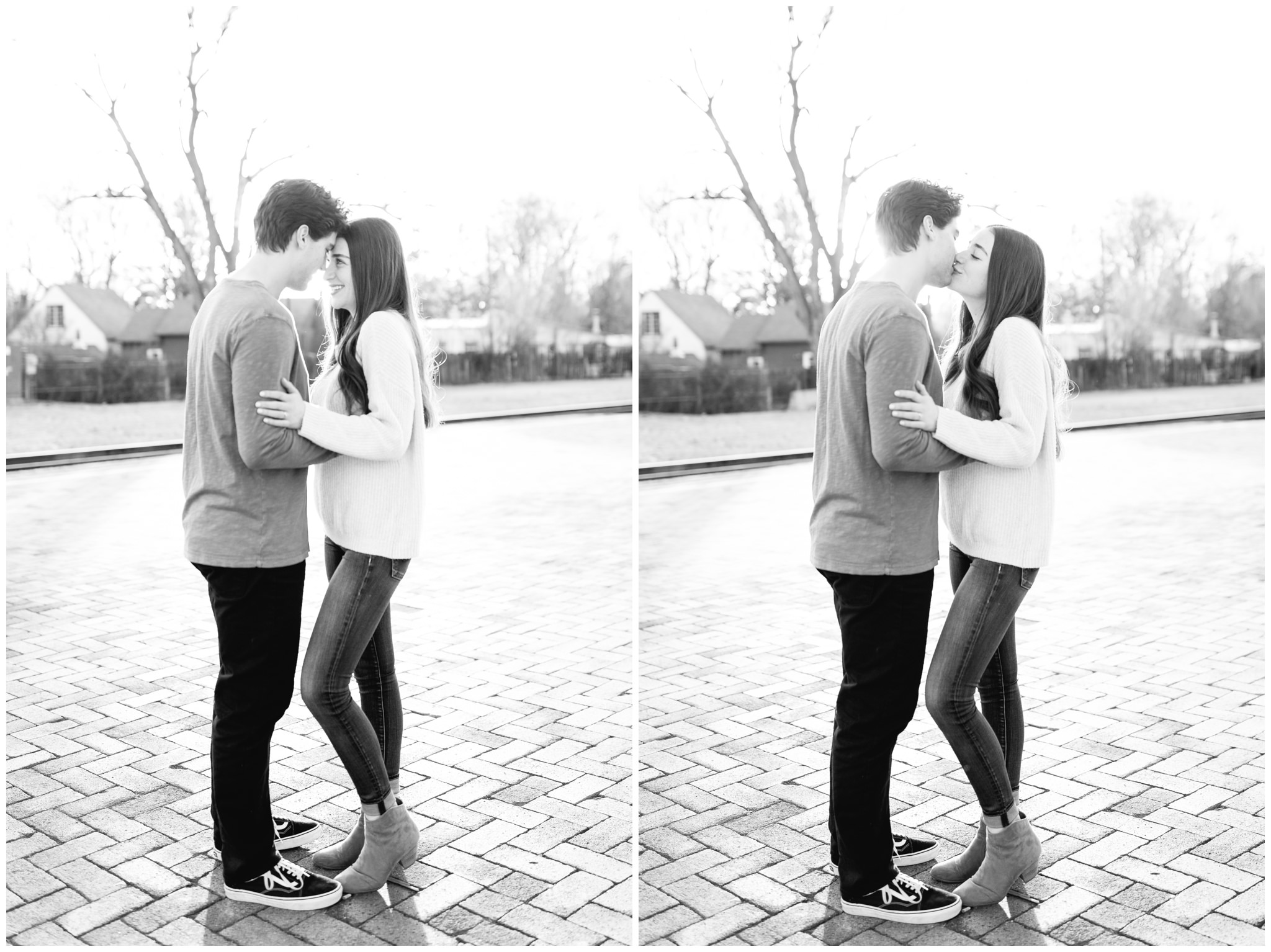 Black and white image of couple at the Boise Train Depot