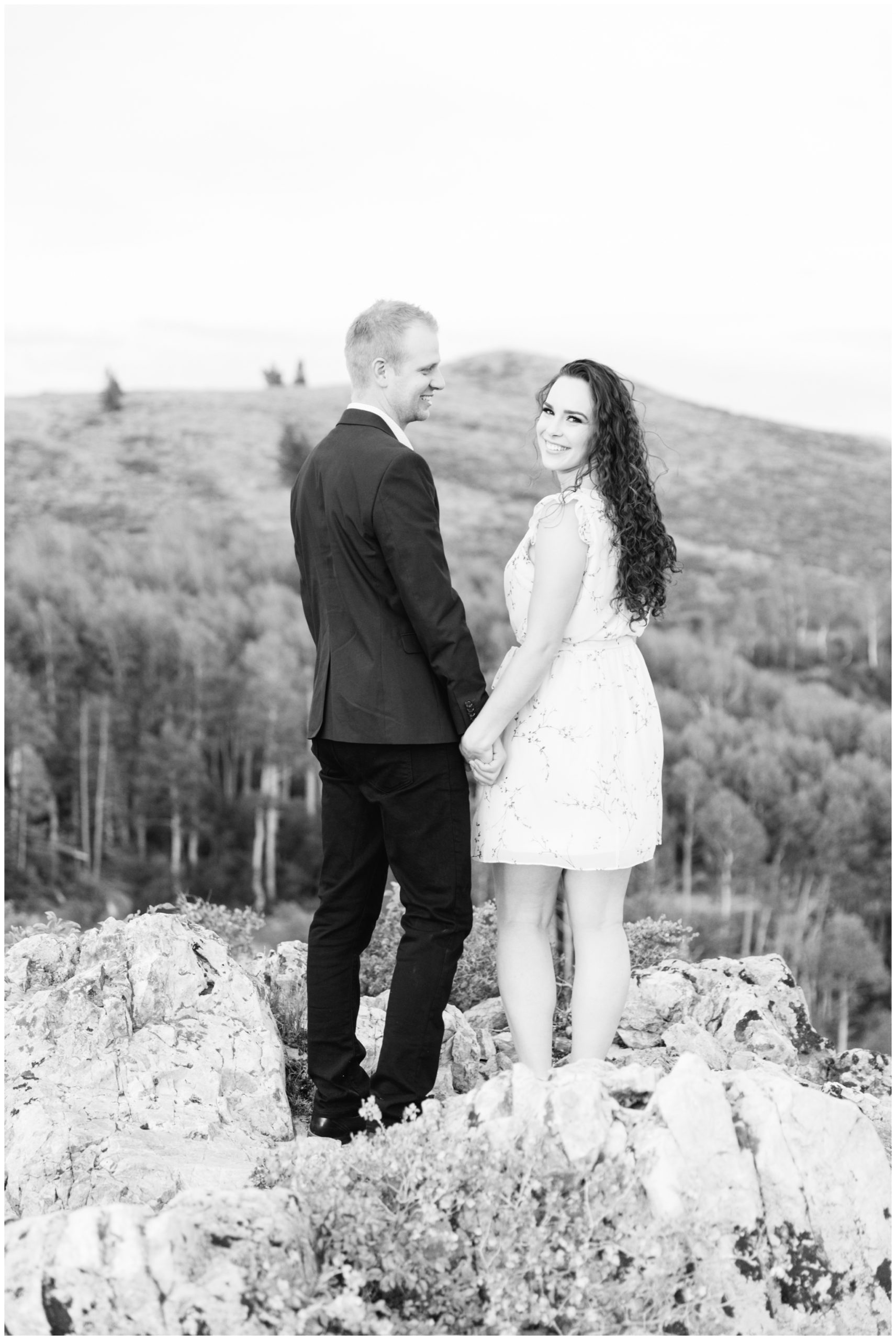 Engagement photos being taken in Park City Utah Mountains