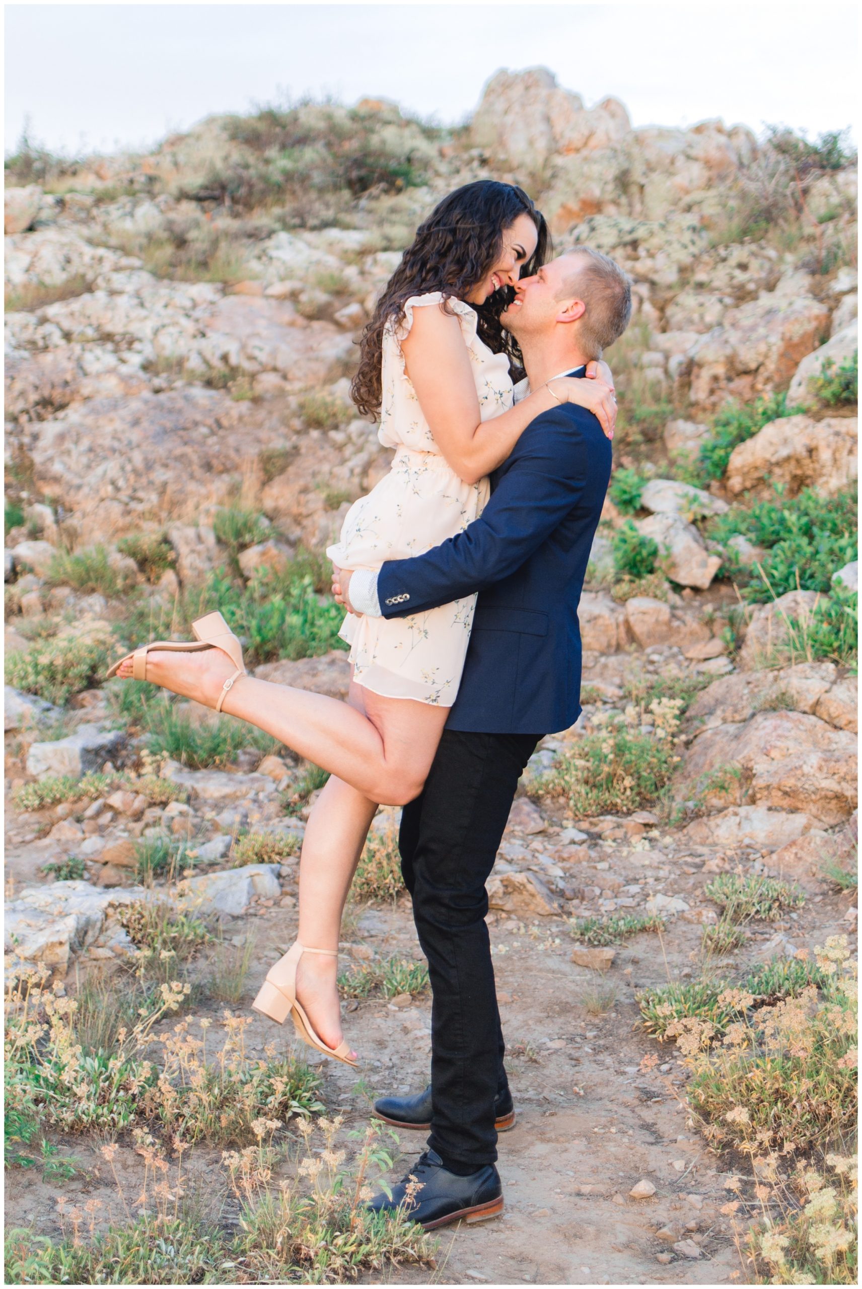 Groom lifting Bride for Engagement photos in Park City