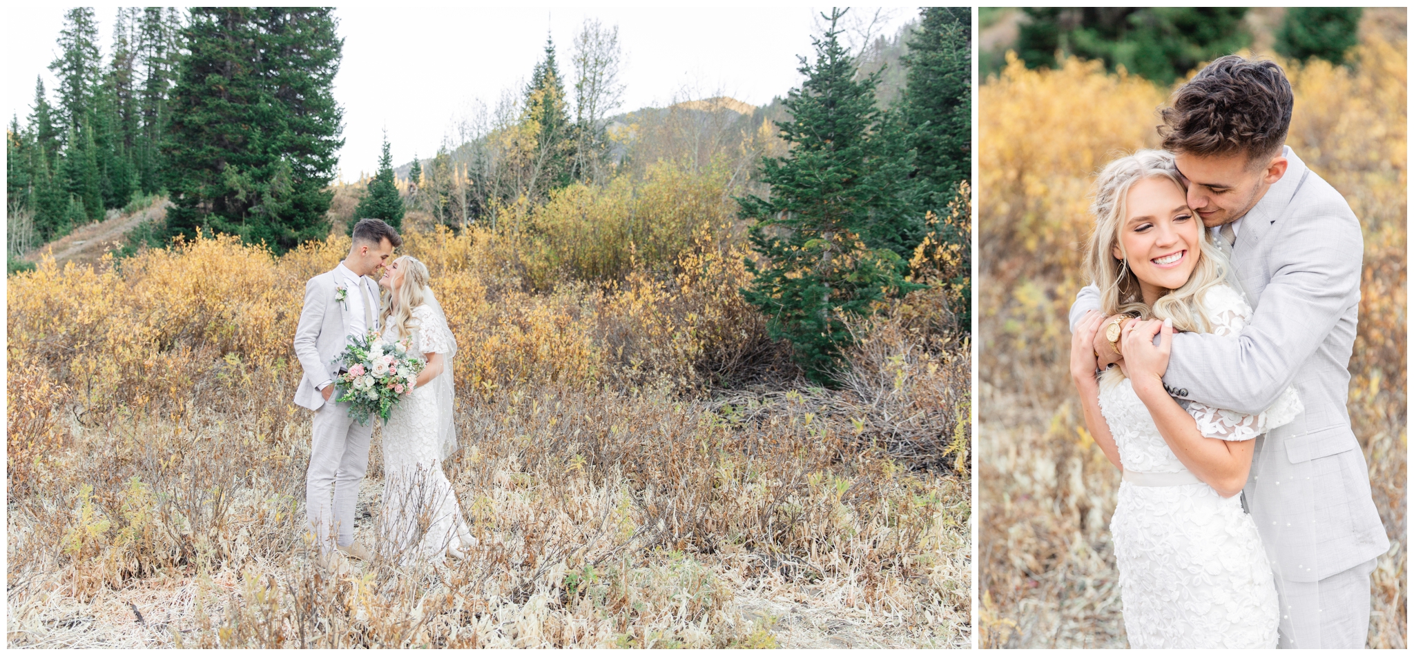 Bride and groom posing for pictures in utah