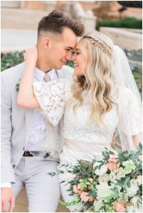 Provo City Center Temple Wedding Pictures of Bride and Groom kissing