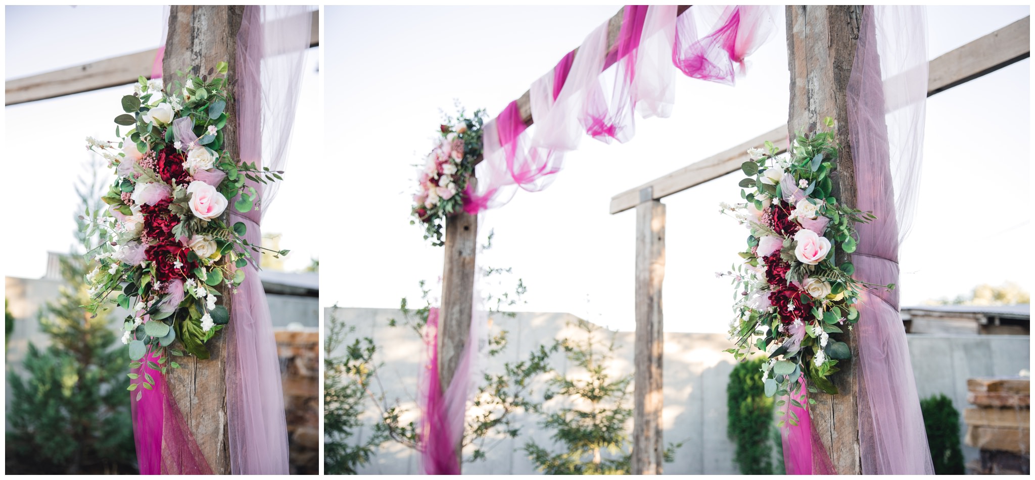 detail pictures of burgundy floral arrangements at wedding in Lindon, Utah.