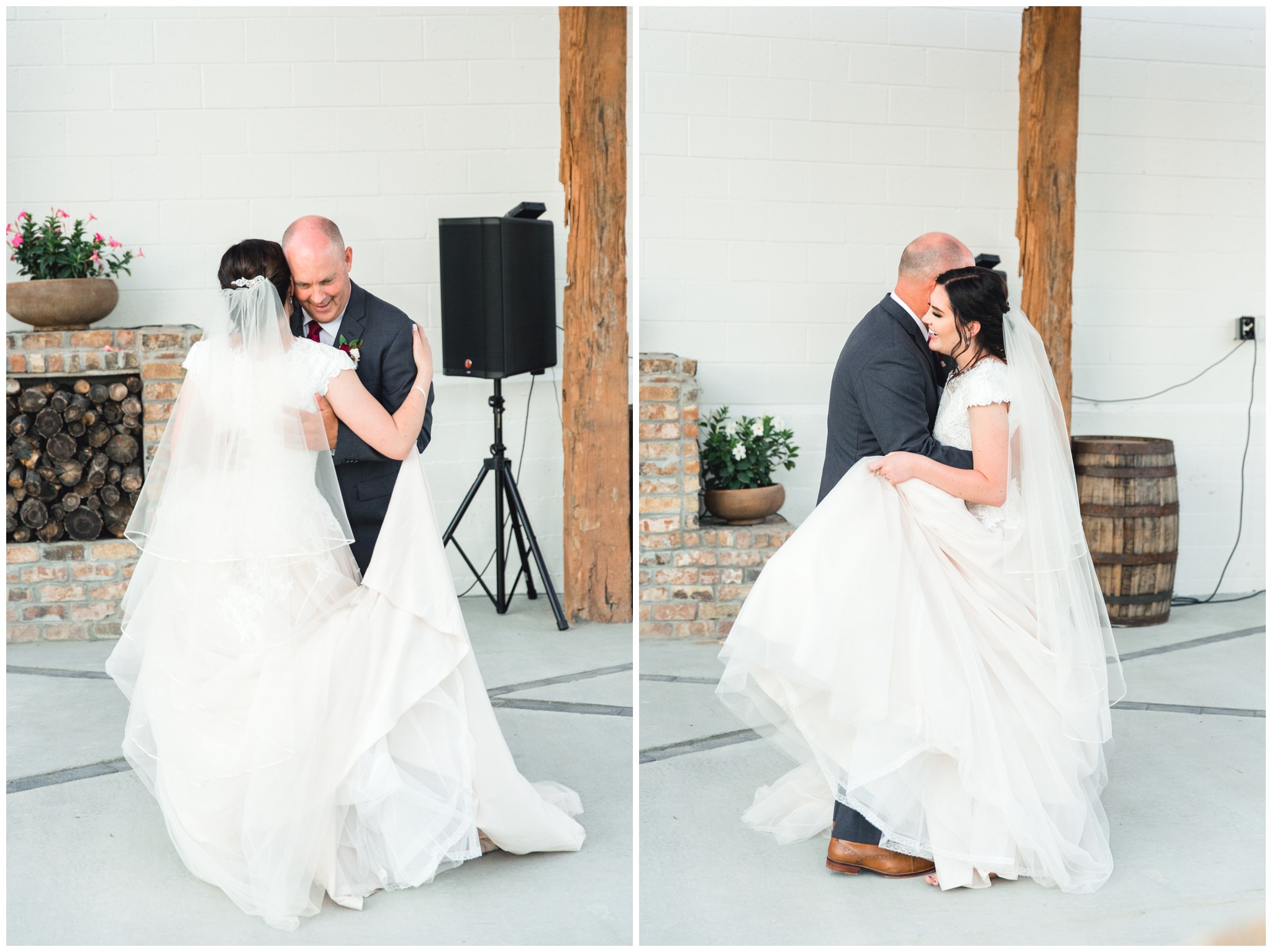 Bride dancing with father(dad) at her wedding reception outside of the Wild Oak Wedding Venue in Lindon, Utah