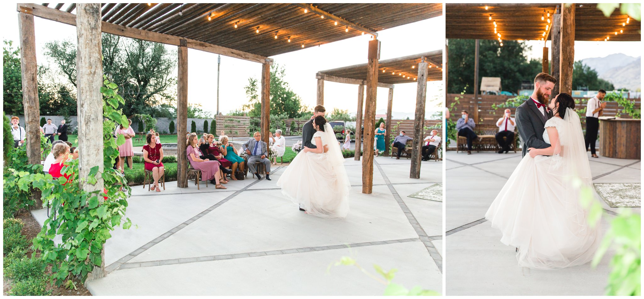 Bride and groom sharing their first dance as husband and wife at their wedding reception in Lindon Utah