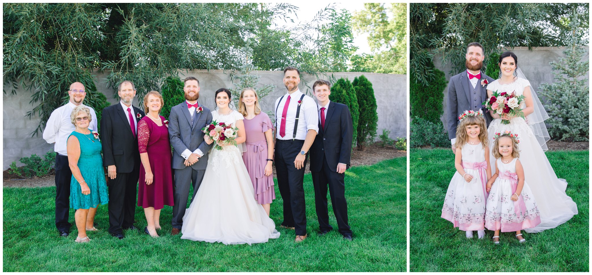 Groom posing for family pictures at summer wedding in Utah