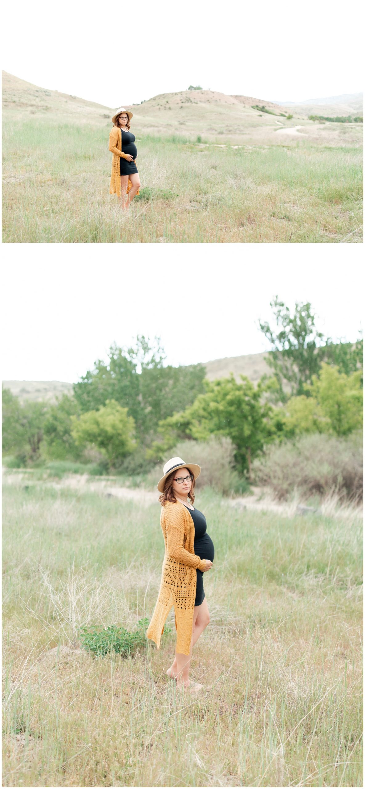 Boho maternity pictures in Boise, Idaho near the military reserve. 