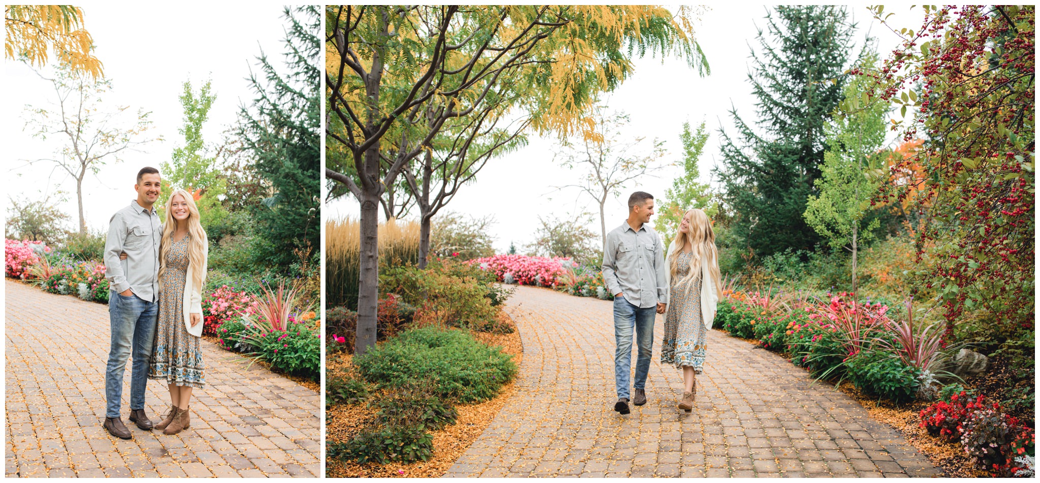 Engaged couple walking towards the camera. Best prompts for engagement pictures