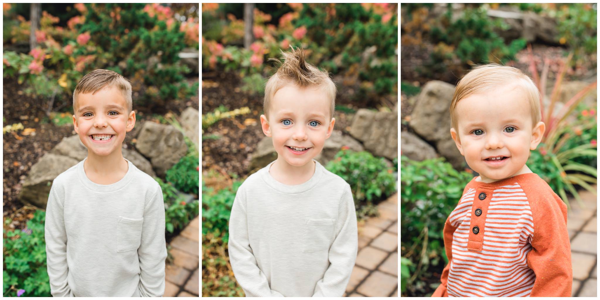 Boys smiling for the camera during their extended family session in Idaho