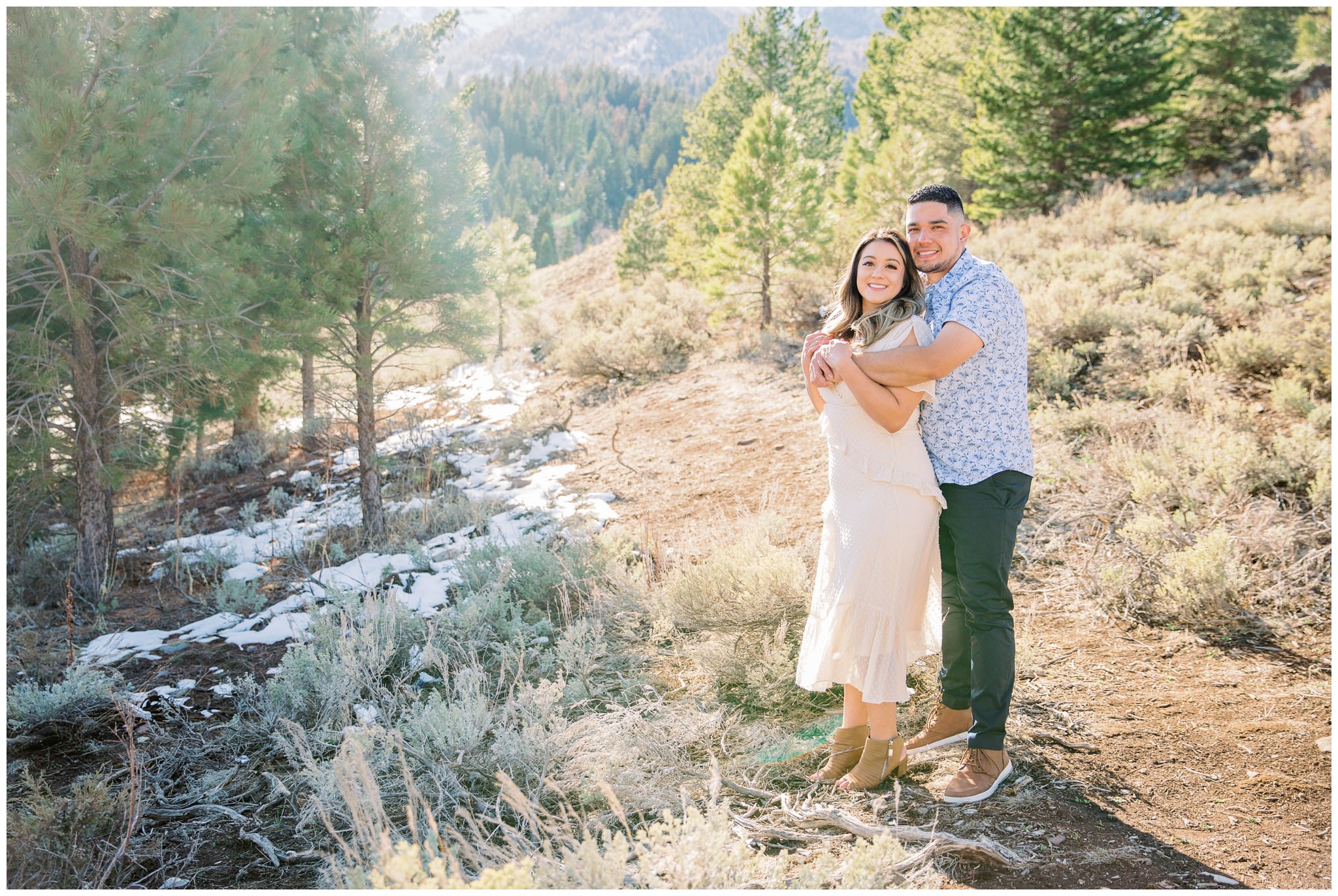 Mountainside engagement pictures at tibble fork reservoir in Utah up Provo Canyon
