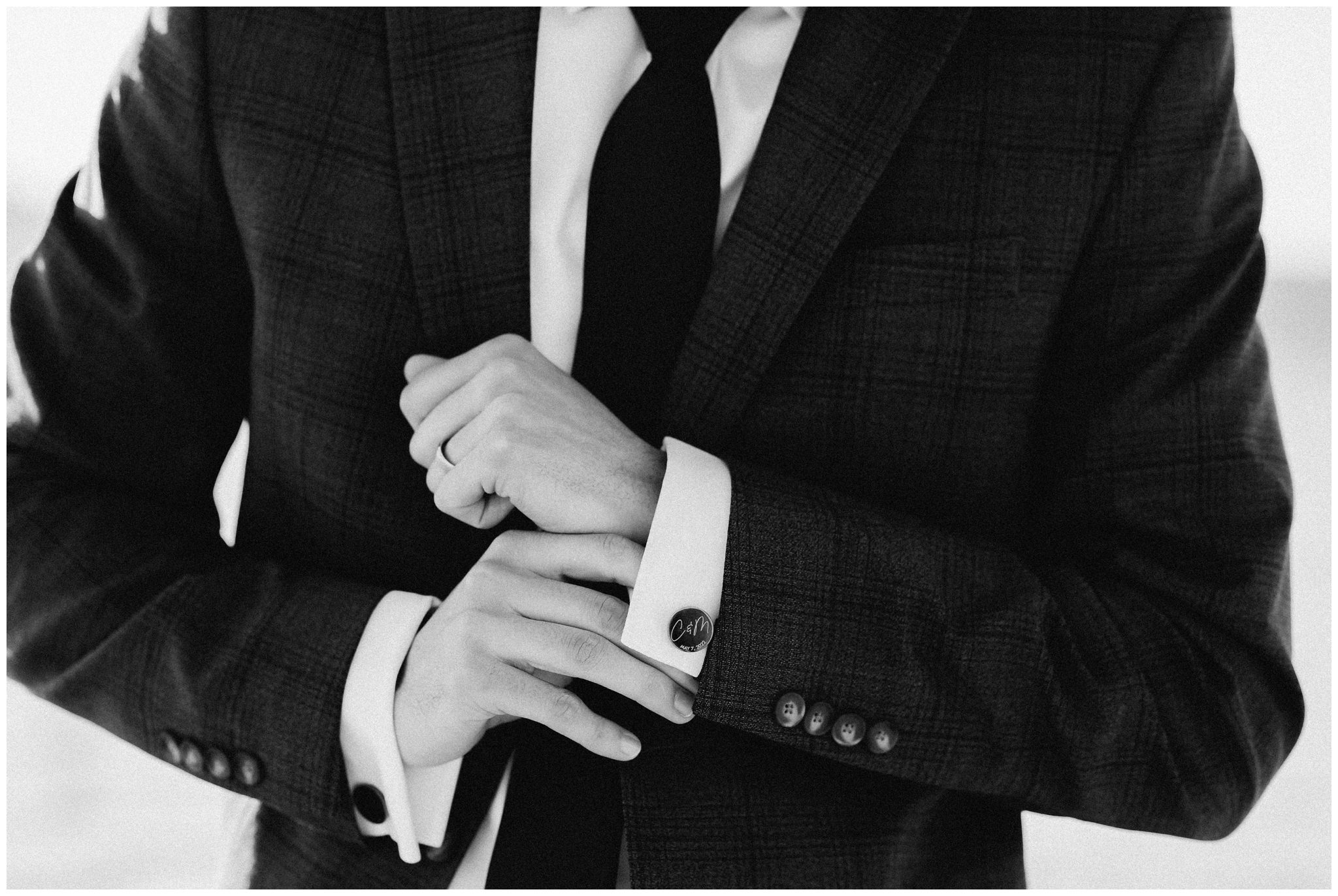 Groom Detail shot of his cufflinks at the Salt Flats