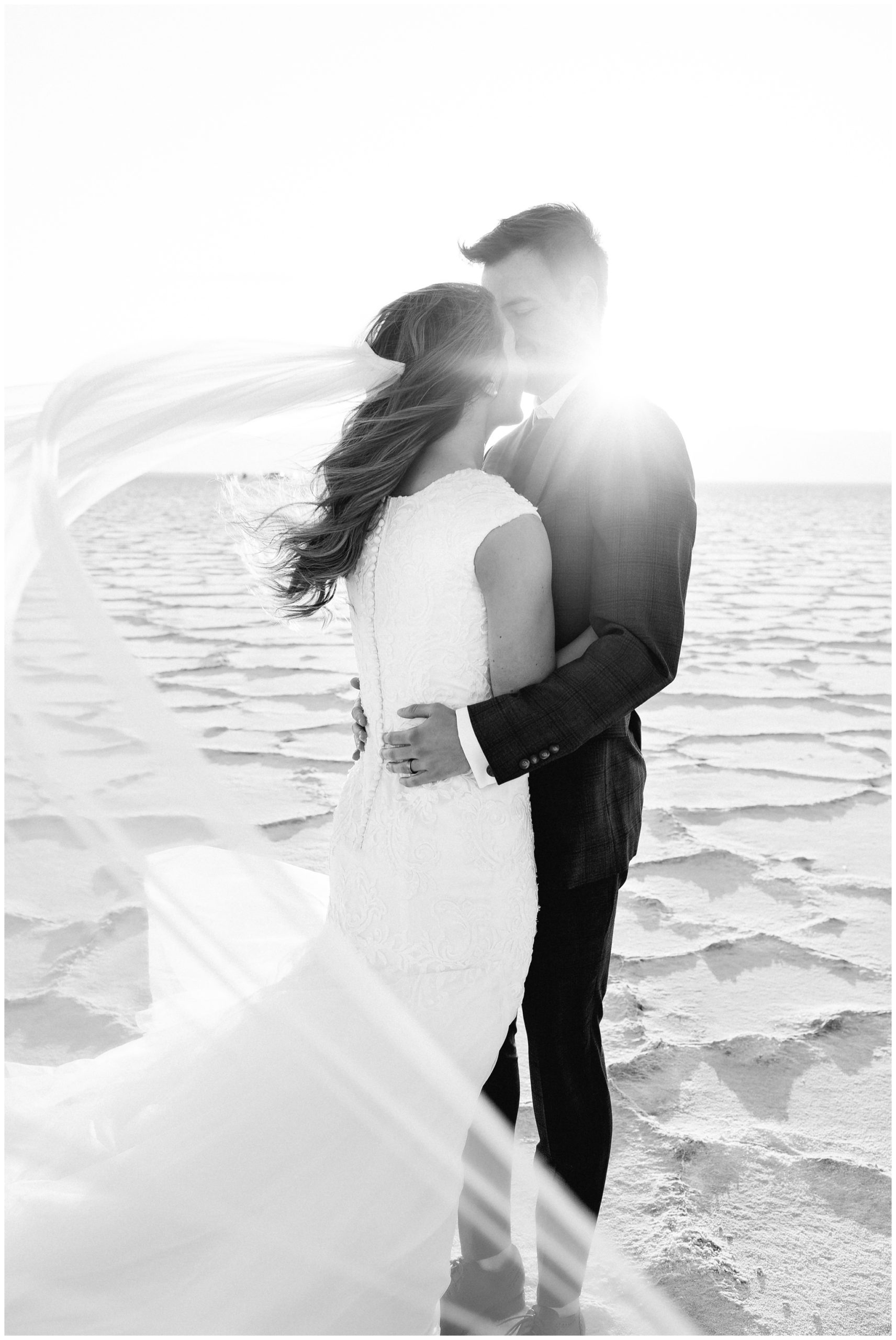 Veil swooping in the wind at the Salt Flats