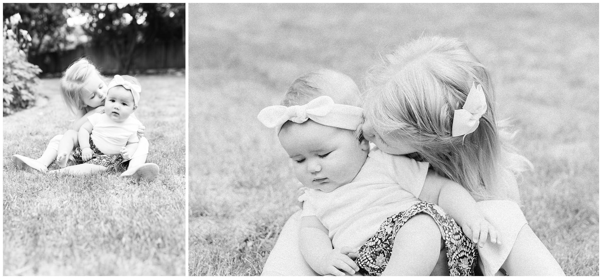 Sisters hugging each other near Texas Tech for pictures