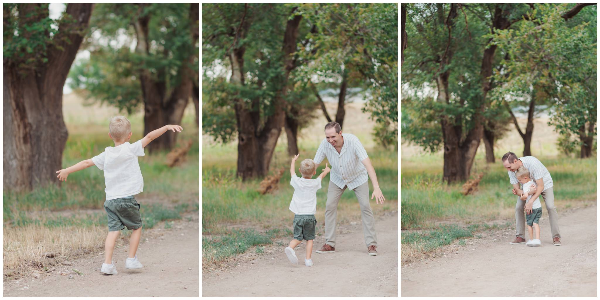 Toddler boy running to dad in Lubbock Texas