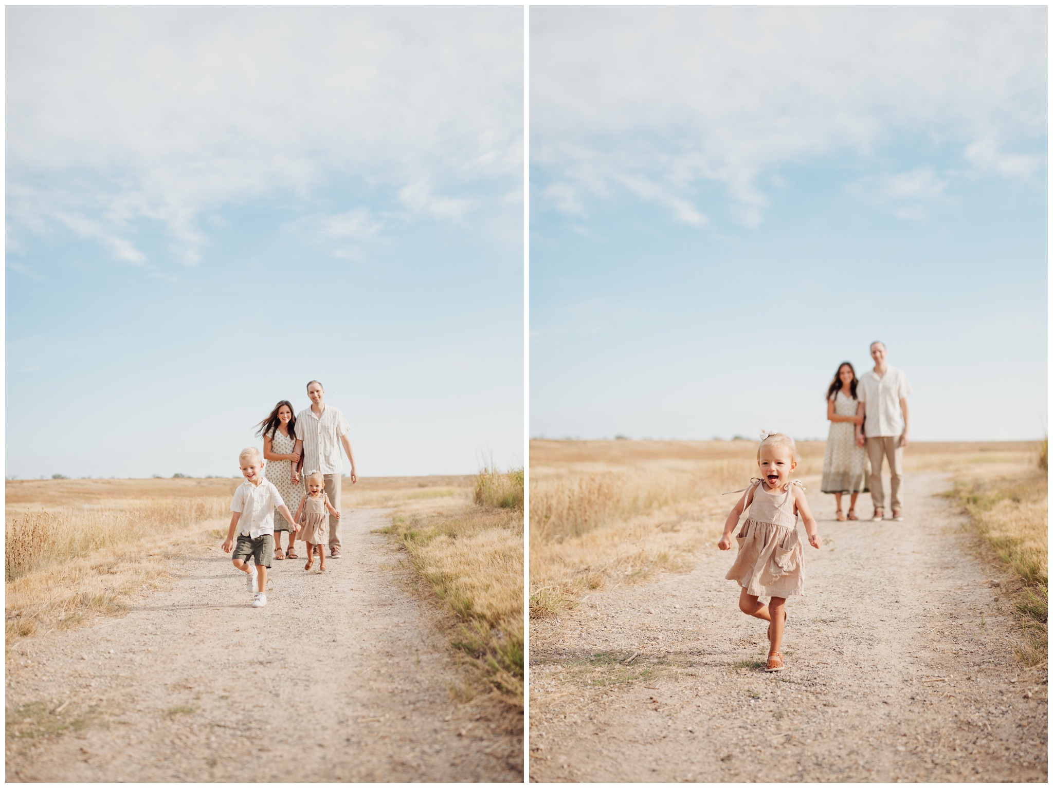 Toddlers running around during family pictures taken in Lubbock Texas